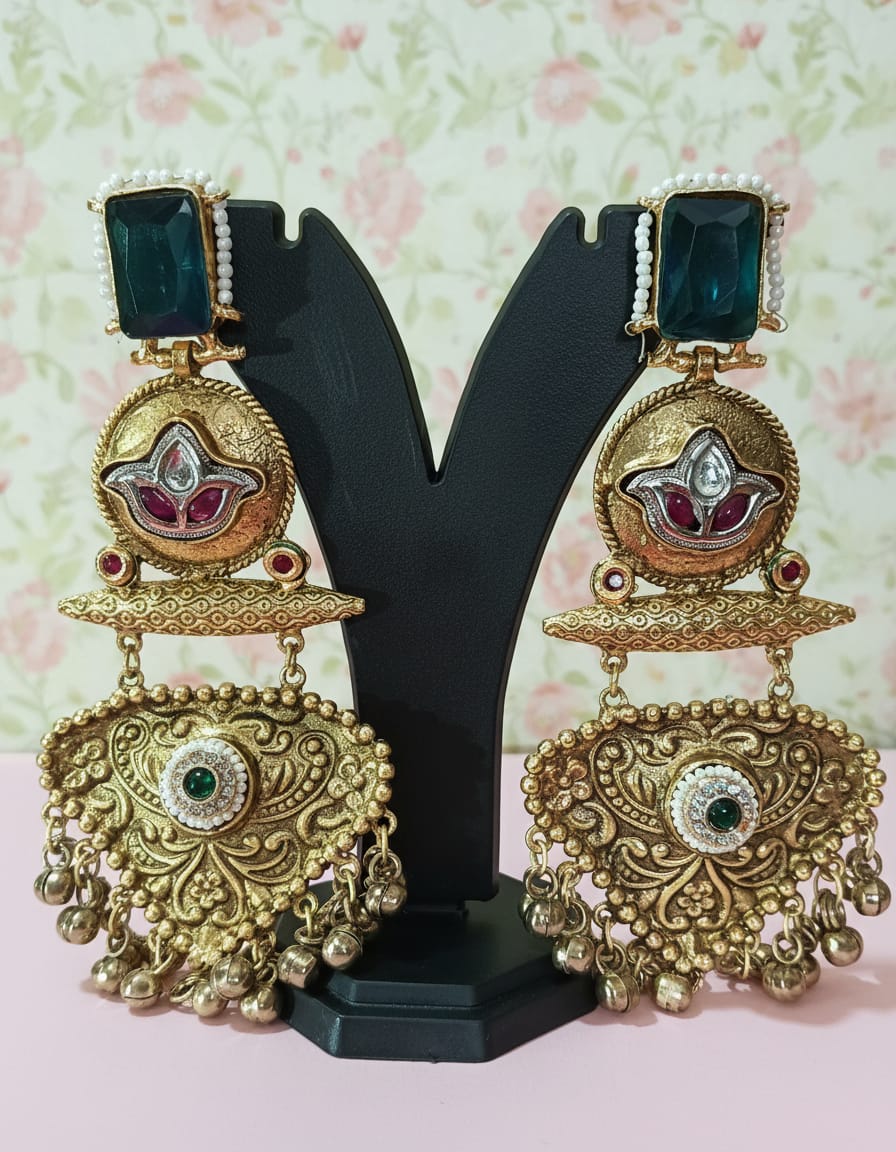 Royal Emerald Chandbali Drop Earrings