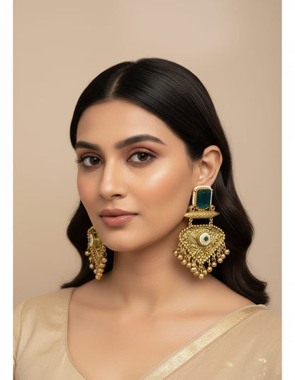 Royal Emerald Chandbali Drop Earrings