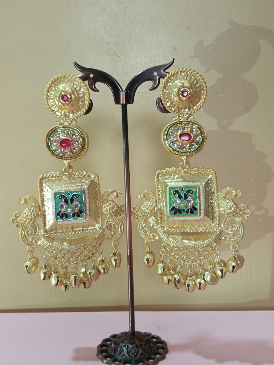 Royal Peacock Temple Jhumka Earrings