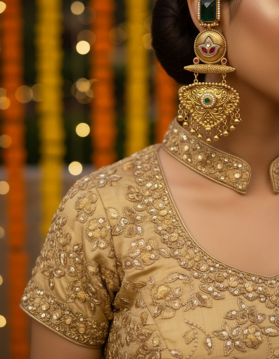 Royal Emerald Chandbali Drop Earrings