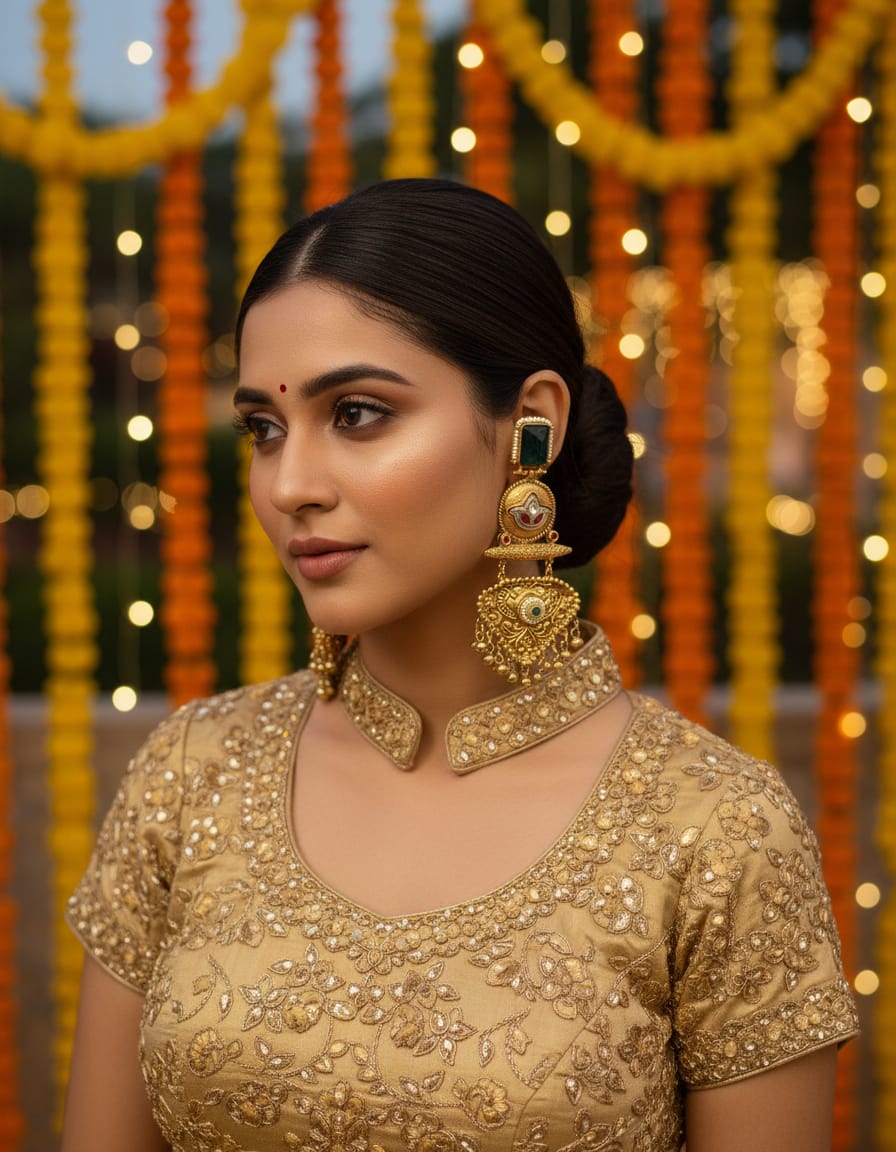 Royal Emerald Chandbali Drop Earrings