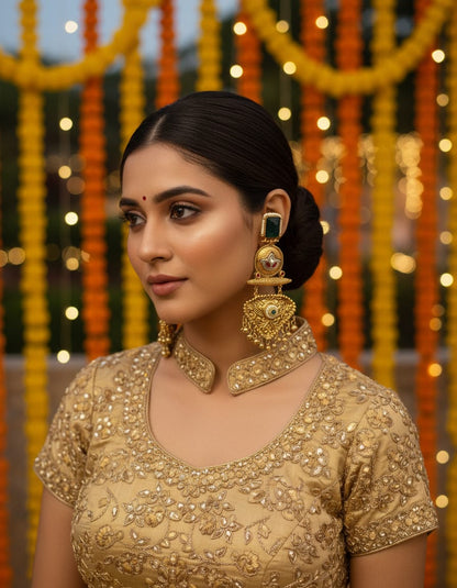 Royal Emerald Chandbali Drop Earrings