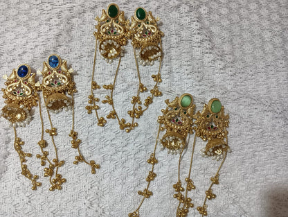 Rajwadi Emerald Peacock Jhumka Earrings