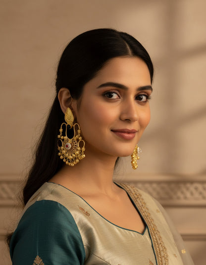 Rajwada Glow Gold-Tone Chandbali Earrings