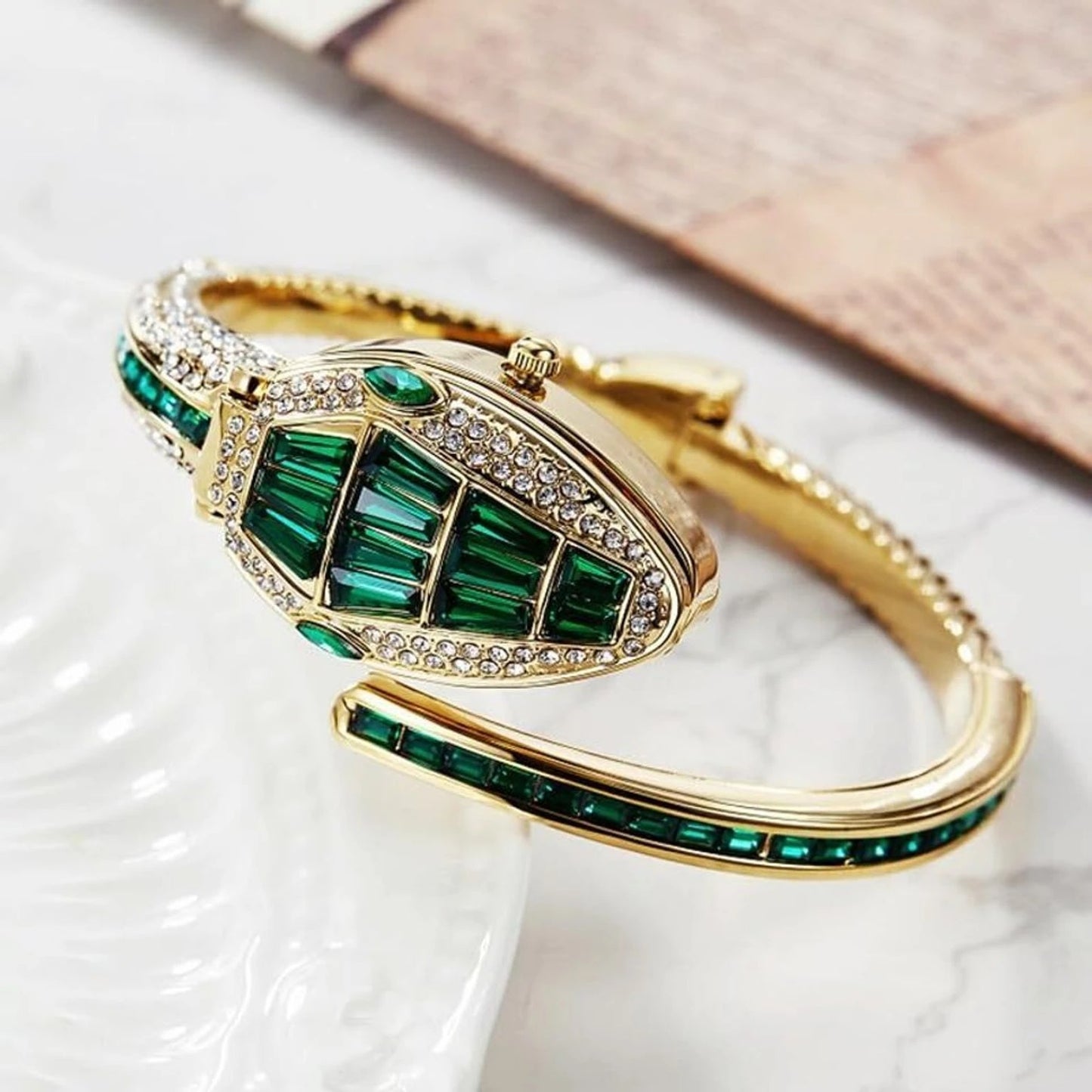Royal Green Crystal Cuff Bracelet